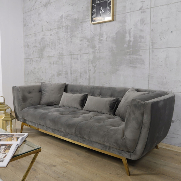 Szara sofa tapicerowana na złotych chromowanych nogach - Eclesio 6