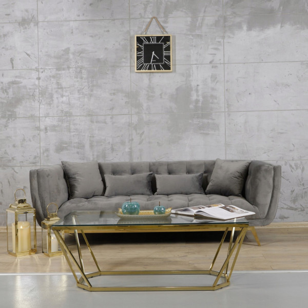 Szara sofa tapicerowana na złotych chromowanych nogach - Eclesio 9