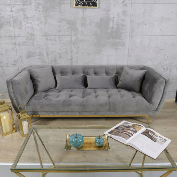 Szara sofa tapicerowana na złotych chromowanych nogach - Eclesio 7