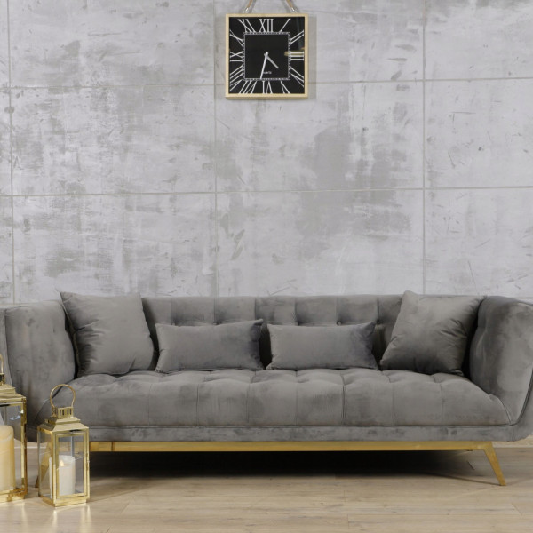 Szara sofa tapicerowana na złotych chromowanych nogach - Eclesio 5