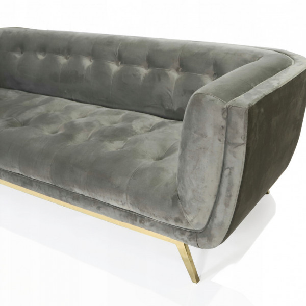 Szara sofa tapicerowana na złotych chromowanych nogach - Eclesio 4