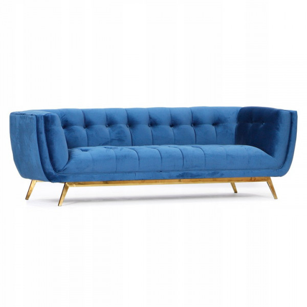 Niebieska sofa tapicerowana na złotych chromowanych nogach - Eclesio 4