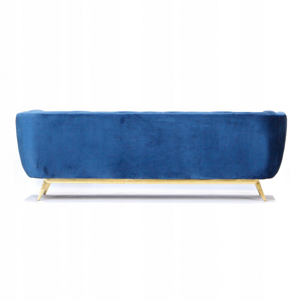 Niebieska sofa tapicerowana na złotych chromowanych nogach - Eclesio 3