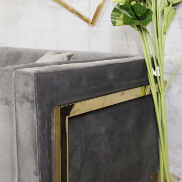 Szara sofa tapicerowana na złotych chromowanych nogach - Stella 6