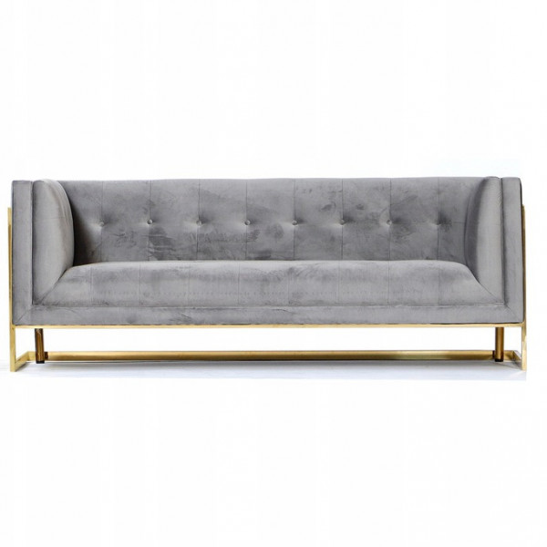 Szara sofa tapicerowana na złotych chromowanych nogach - Stella 2