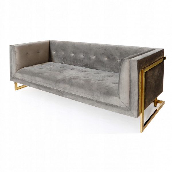 Szara sofa tapicerowana na złotych chromowanych nogach - Stella 3