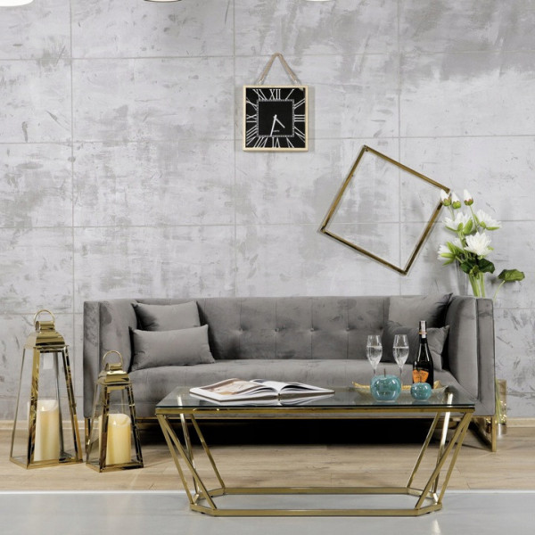 Szara sofa tapicerowana na złotych chromowanych nogach - Stella 5