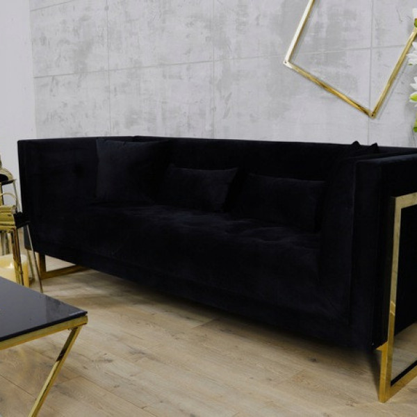 Czarna sofa tapicerowana na złotych chromowanych nogach - Stella 5