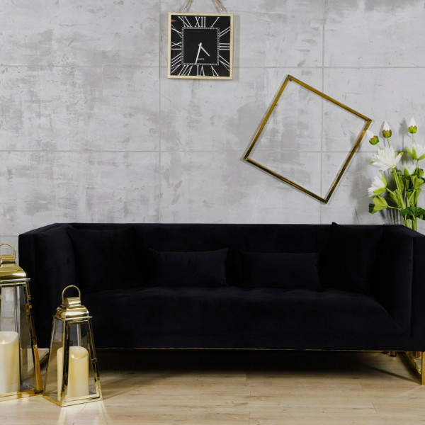 Czarna sofa tapicerowana na złotych chromowanych nogach - Stella 6
