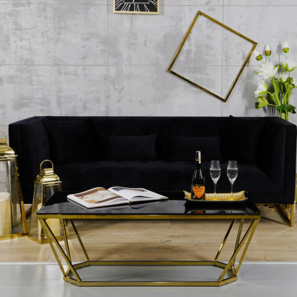 Czarna sofa tapicerowana na złotych chromowanych nogach - Stella 2