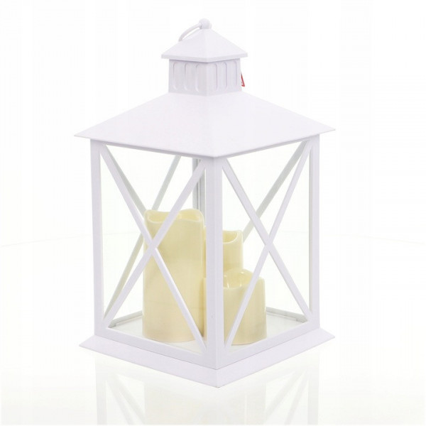 Biała latarnia plastikowa LED z trzema świecami