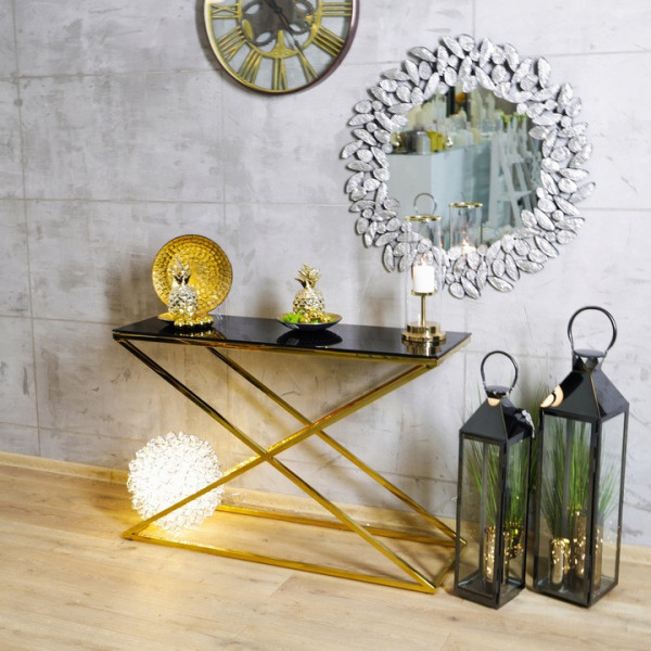 Złota konsola Royal glamour z czarnym blatem 120x40x78cm 3