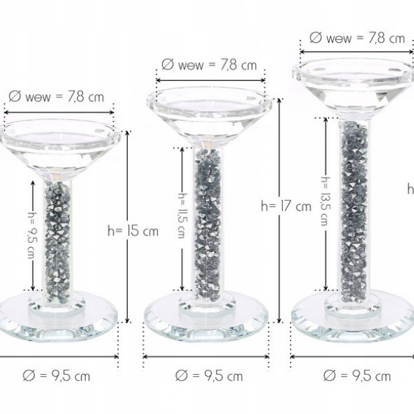 Zestaw trzech kryształowych świeczników ze srebrnym pirytem 1