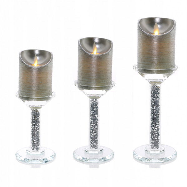 Zestaw trzech kryształowych świeczników ze srebrnym pirytem 2