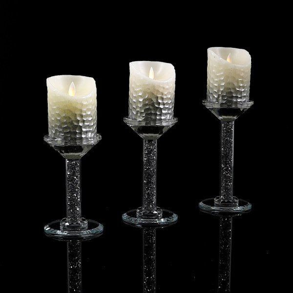 Zestaw trzech kryształowych świeczników ze srebrnym pirytem 3