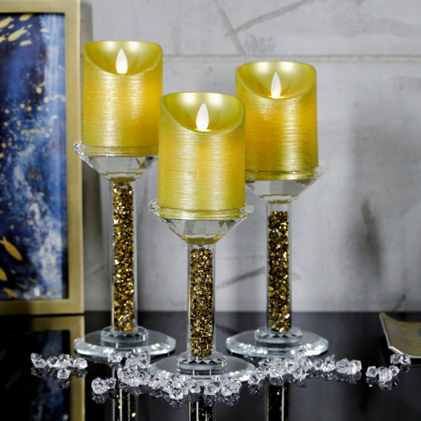Zestaw trzech kryształowych świeczników ze złotym pirytem 5