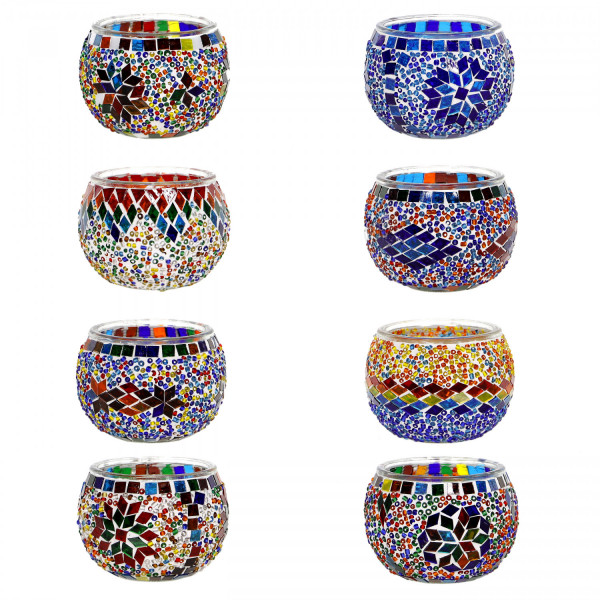 Szklany świecznik z mozaiki - kolekcja marokańska