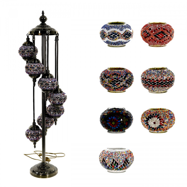 Lampa podłogowa z siedmioma mozaicznymi kloszami - kolekcja marokańska