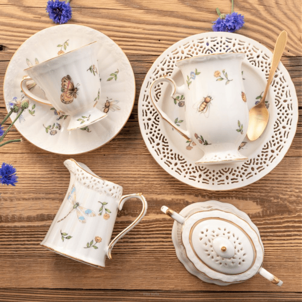 Kubek porcelanowy dekorowany złotą linią 300ml - LEDA IVORY 12
