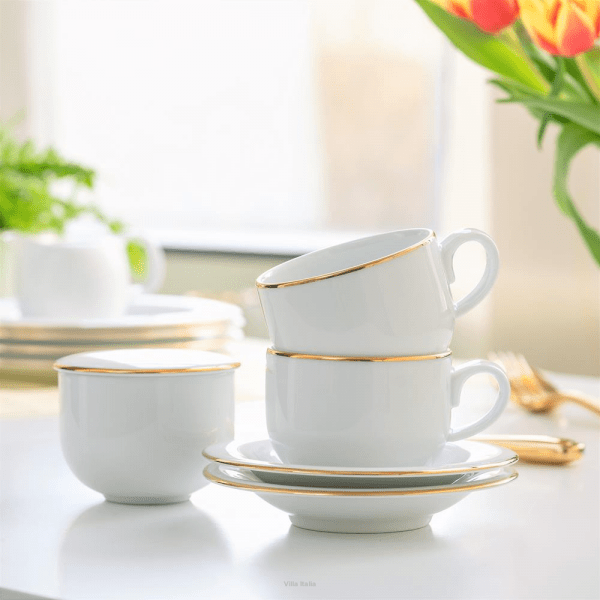 Filiżanka do kawy herbaty 230ml porcelanowa ze spodkiem - PLUS GOLD 5