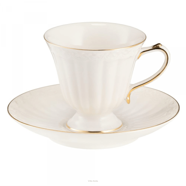 Filiżanka do herbaty porcelanowa 180ml ze spodkiem - CLARA Gold Ivory