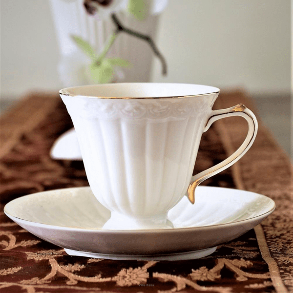 Filiżanka do herbaty porcelanowa 180ml ze spodkiem - CLARA Gold Ivory 2