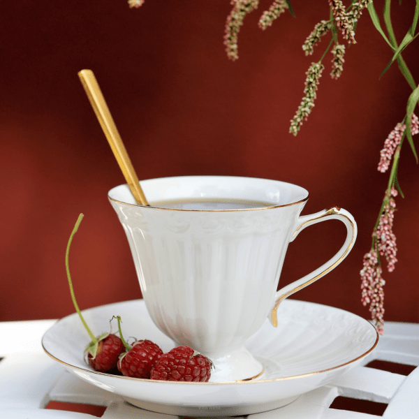 Filiżanka do herbaty porcelanowa 180ml ze spodkiem - CLARA Gold Ivory 3