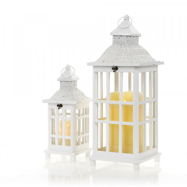 Drewniana biała latarnia lampion loft 2w1 40/60,5cm 7