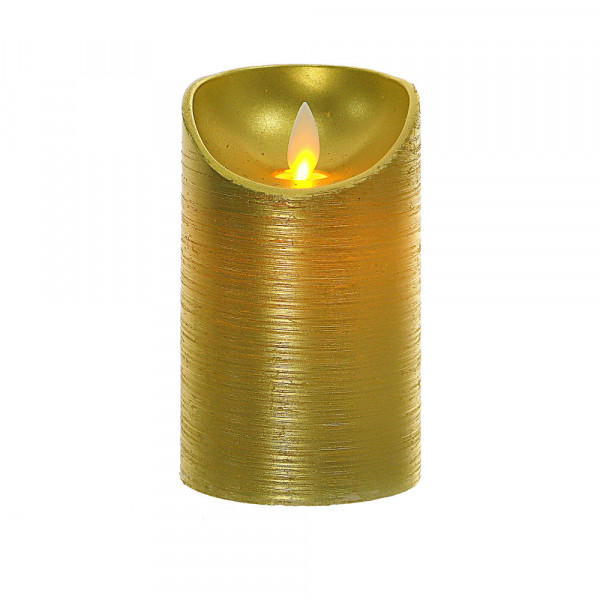 Złota świeca woskowa LED z tańczącym płomieniem 12cm