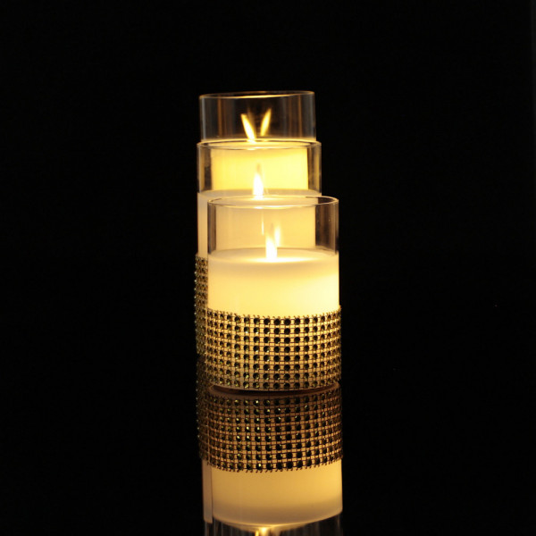 Świeca woskowa LED ze złotymi cyrkoniami 15cm OUTLET 7