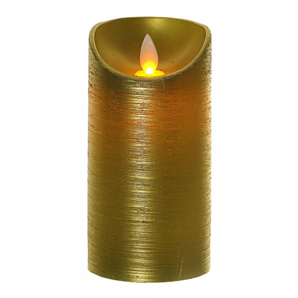 Złota świeca woskowa LED z tańczącym płomieniem 15cm