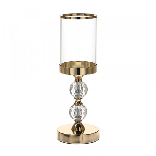 Świecznik z dwiema kryształowymi kulami w kolorze francuskiego złota 35,5cm 1