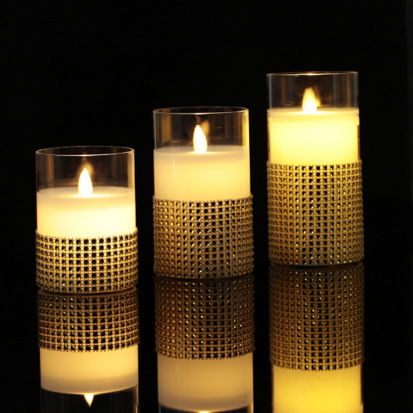 Świeca woskowa LED ze złotymi cyrkoniami 12,5cm 7