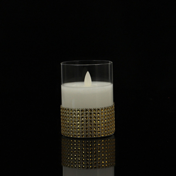 Świeca woskowa LED ze złotymi cyrkoniami 10cm OUTLET 1
