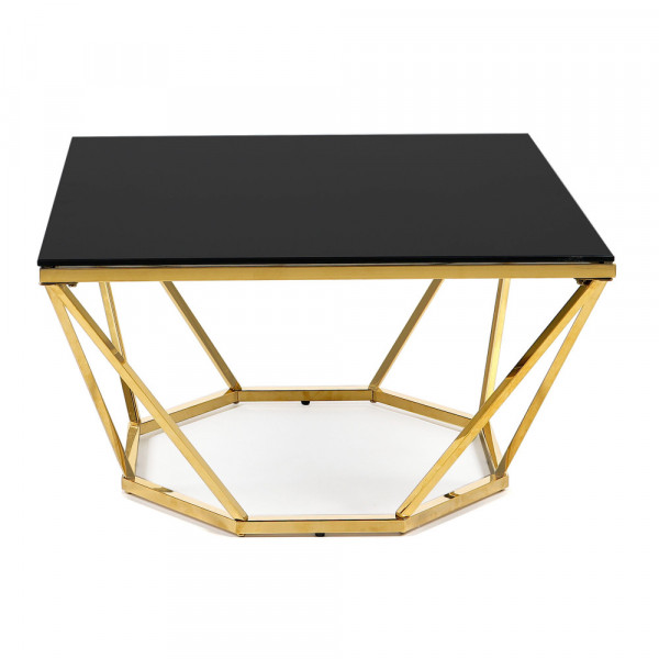Złoty stolik Oktana z czarną szybą 80×80×45CM 1