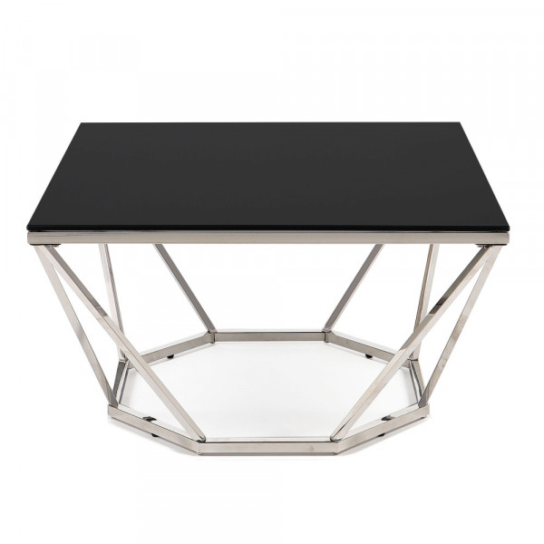 Srebrny stolik Oktana z czarną szybą 80×80×45CM 1