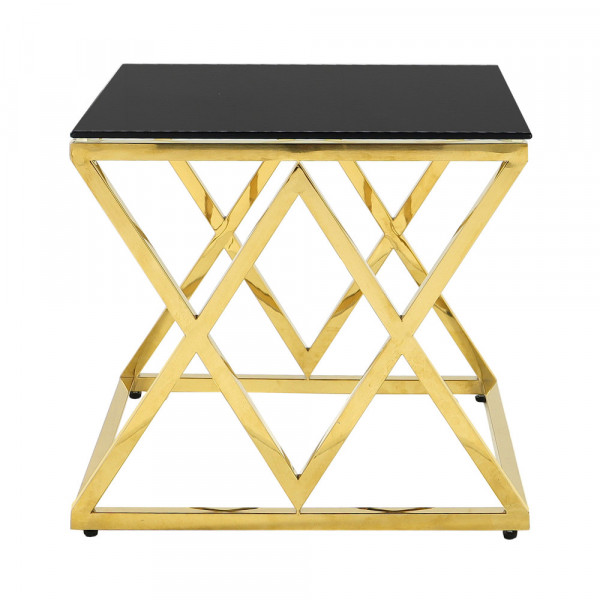 Złoty stolik ze stali chromowanej z czarną szybą 55×55×55,5cm 2