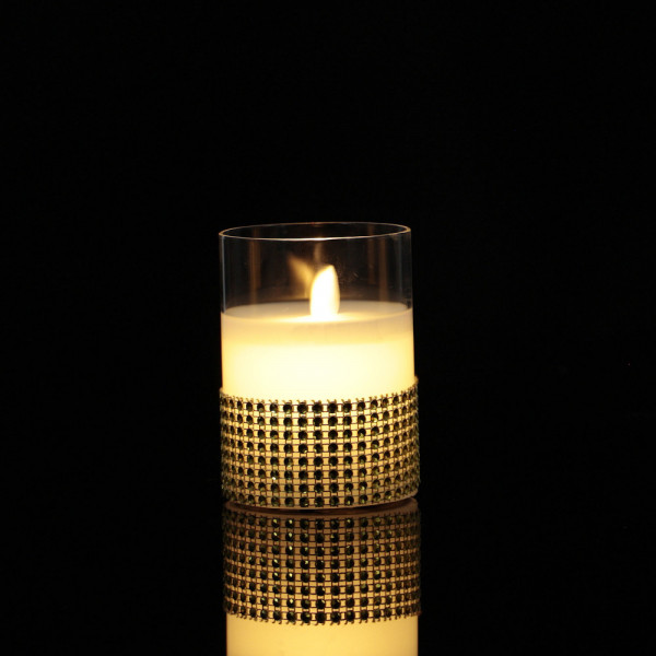 Świeca woskowa LED ze złotymi cyrkoniami 10cm 2
