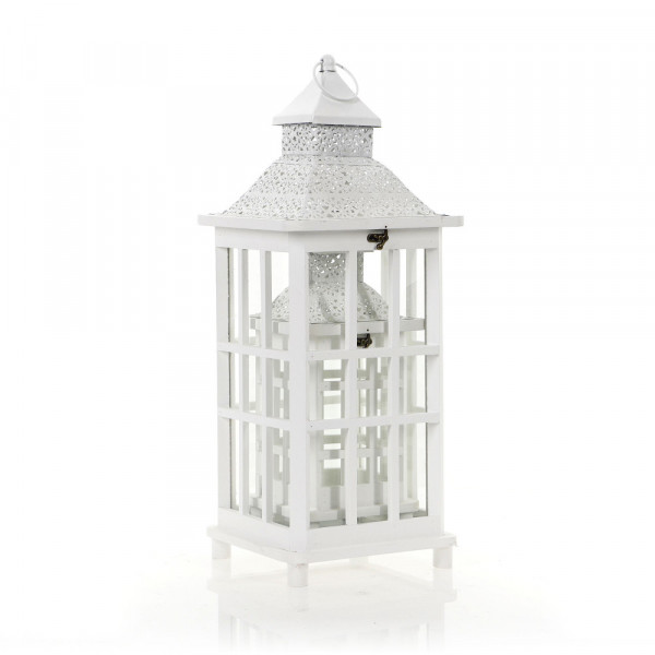 Drewniana biała latarnia lampion loft 2w1 40/60,5cm 9