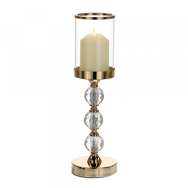 Świecznik z trzema kryształowymi kulami w kolorze francuskiego złota 42cm