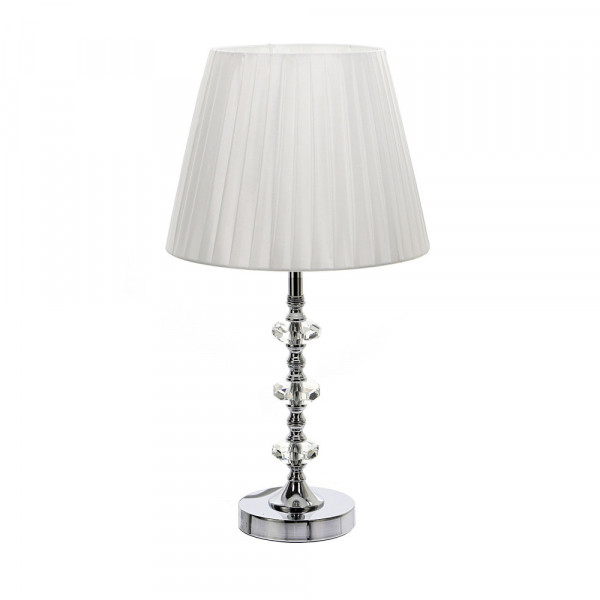 Srebrna lampa stołowa z białym abażurem