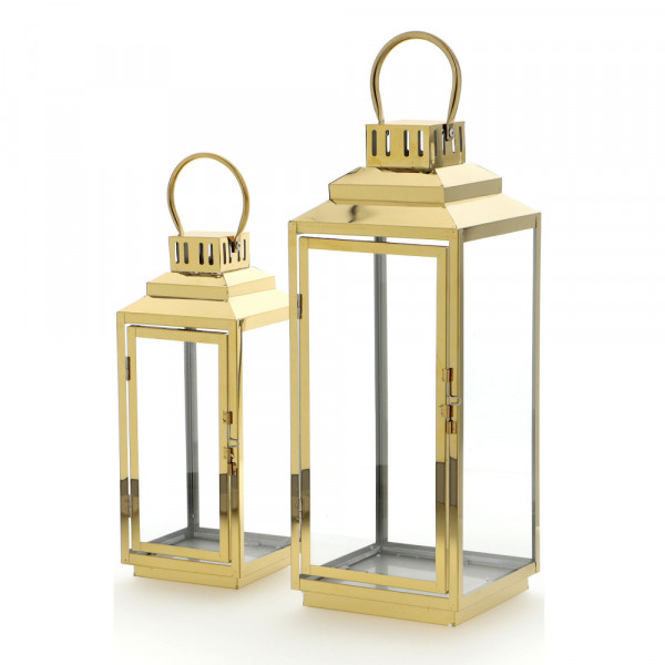 Komplet dwóch złotych latarni chromowanych glamour