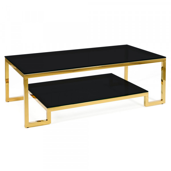Złoty stolik ława Tarasso z dwiema czarnymi szybami 2