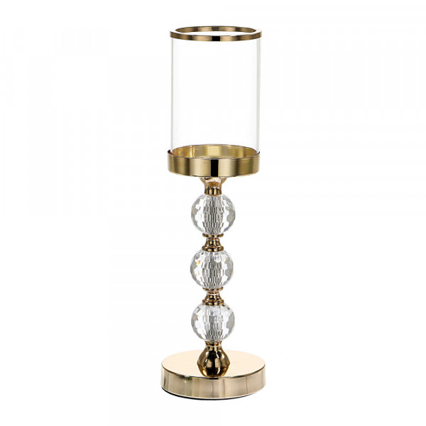 Świecznik z trzema kryształowymi kulami w kolorze francuskiego złota 42cm 1