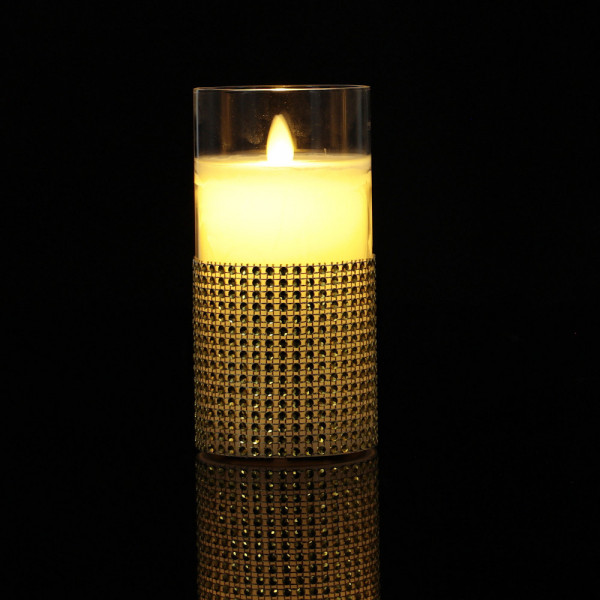 Świeca woskowa LED ze złotymi cyrkoniami 15cm 2