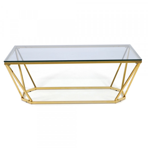 Złoty stolik-ława Oktana z niebieską szybą 120 ×60 ×45cm 2