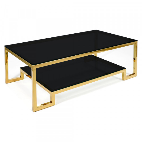 Złoty stolik ława Tarasso z dwiema czarnymi szybami