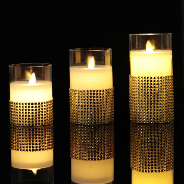 Świeca woskowa LED ze złotymi cyrkoniami 12,5cm 9