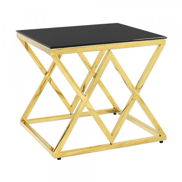 Złoty stolik ze stali chromowanej z czarną szybą 55×55×55,5cm