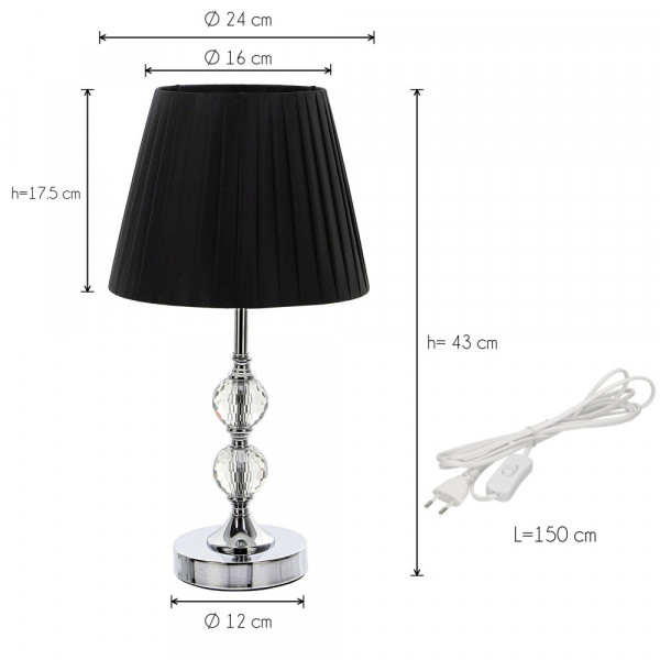 Lampa stołowa/nocna z dwoma kryształowymi kulami i czarnym kloszem 3